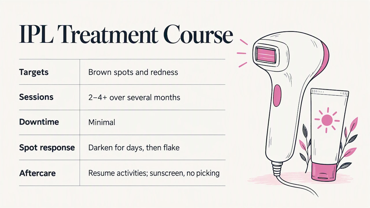 IPL and photorejuvenation for spots, redness and tone — overview diagram