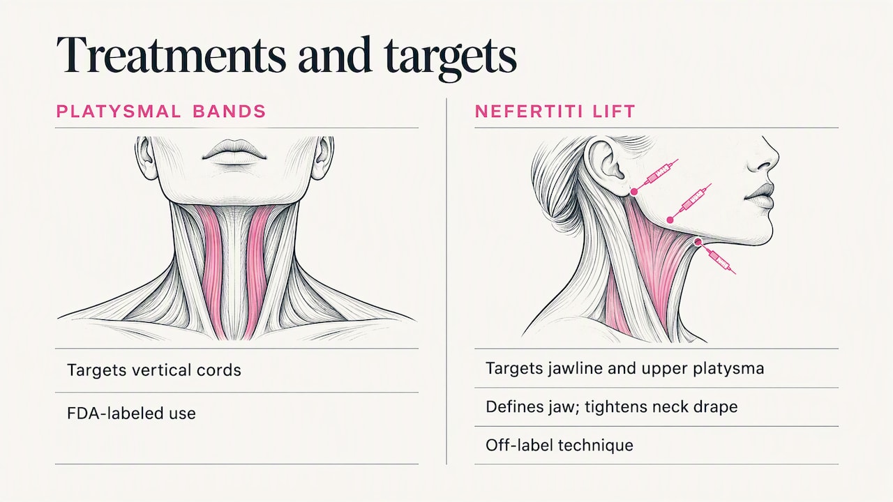 Platysmal band treatment compared with Nefertiti lift